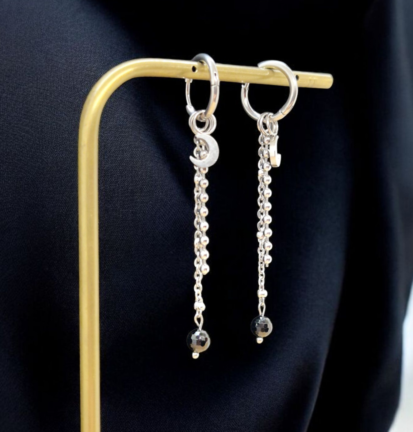 Boucles d'oreilles lune & spinelle