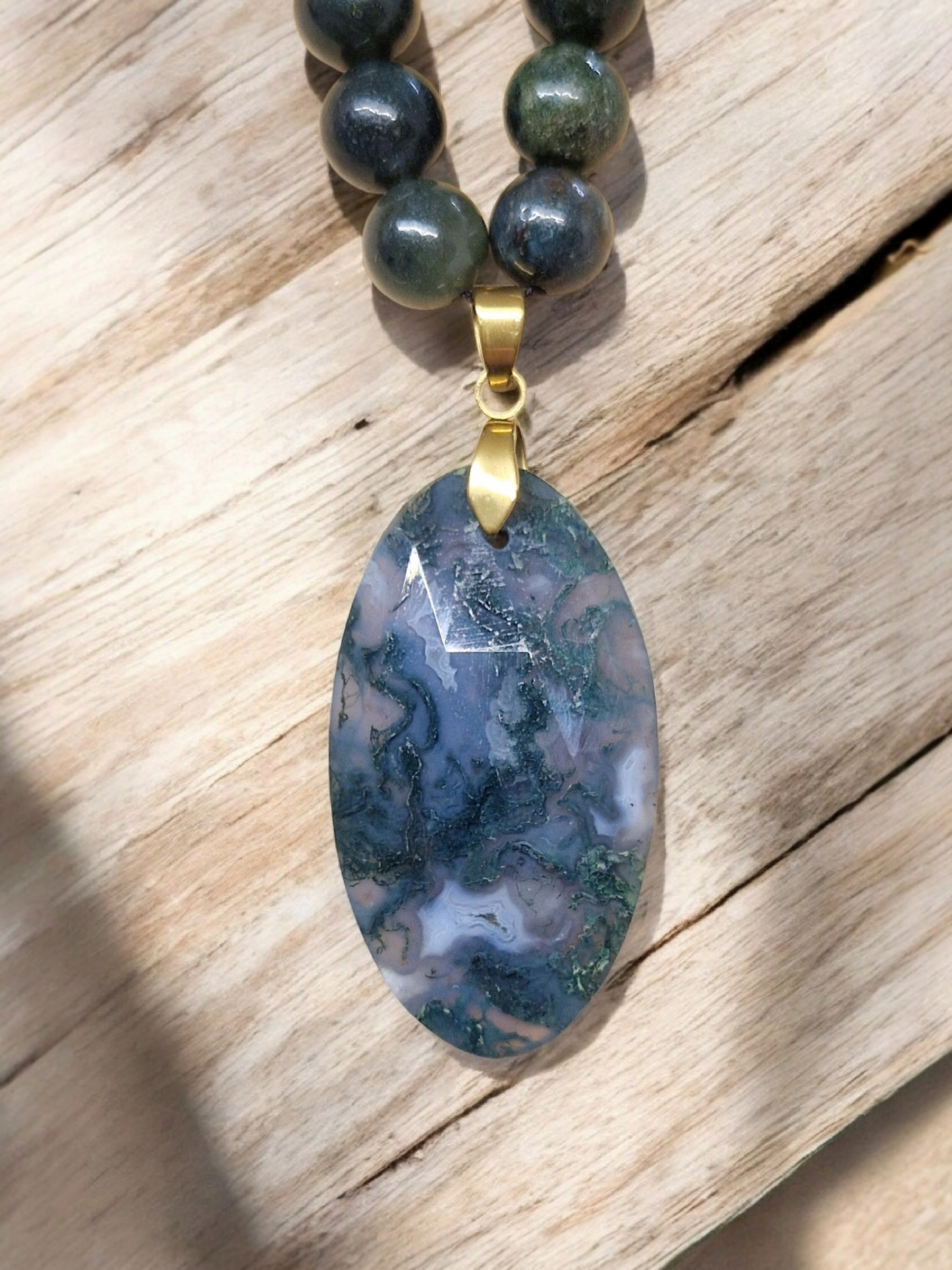Collier agate mousse & agate Blanche