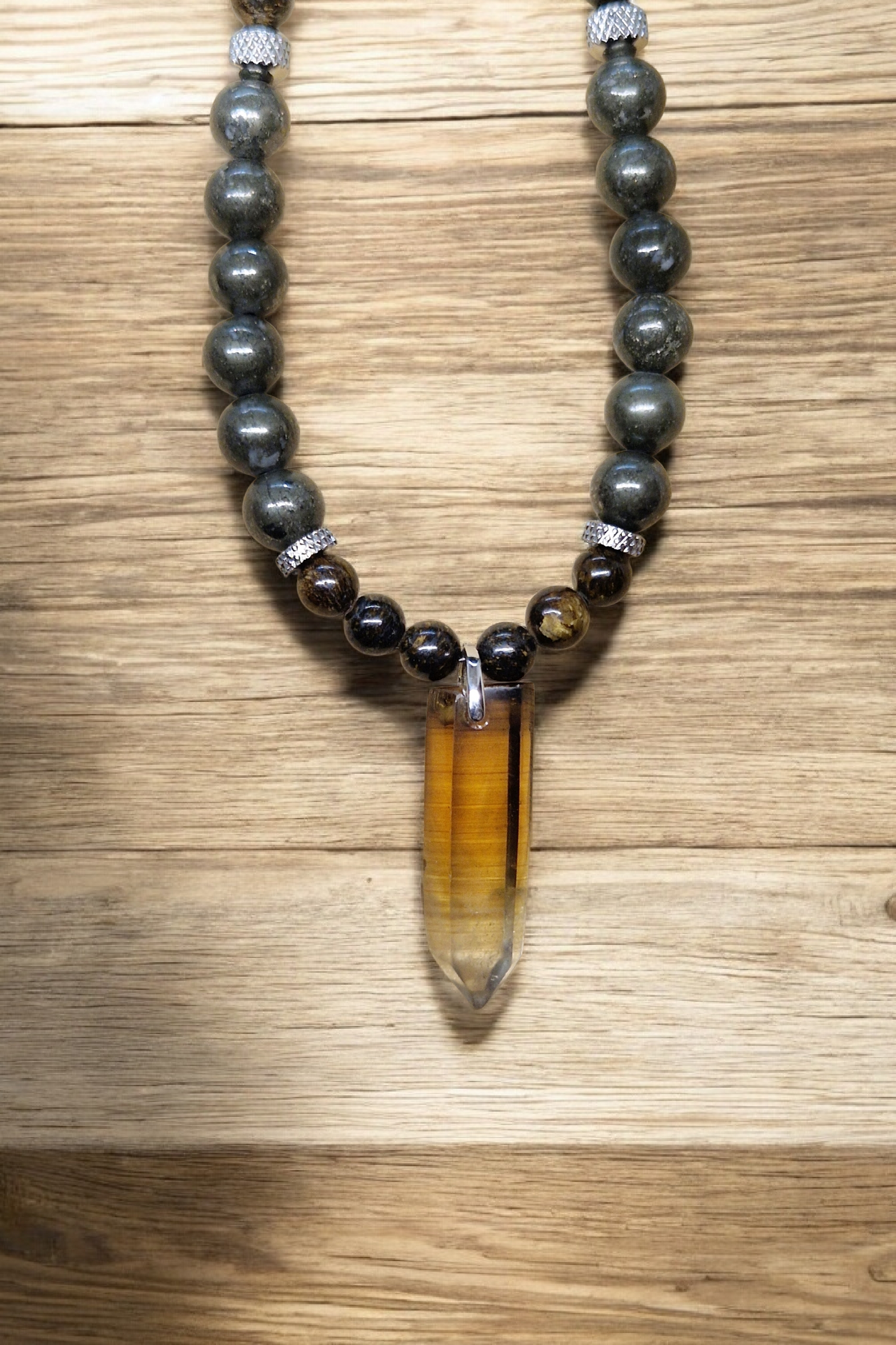 Collier Citrine, Bronzite et Pyrite