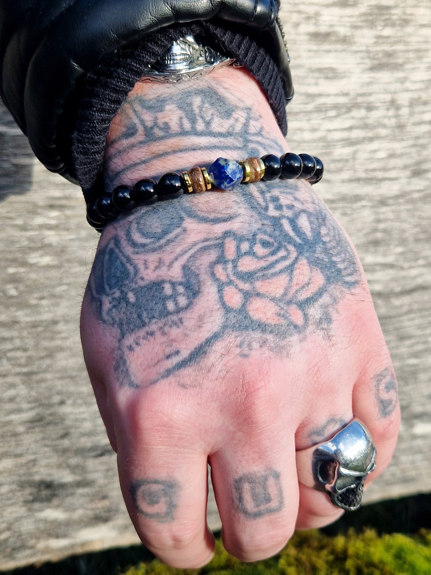 Bracelet Lapis lazuli, Onyx & bois