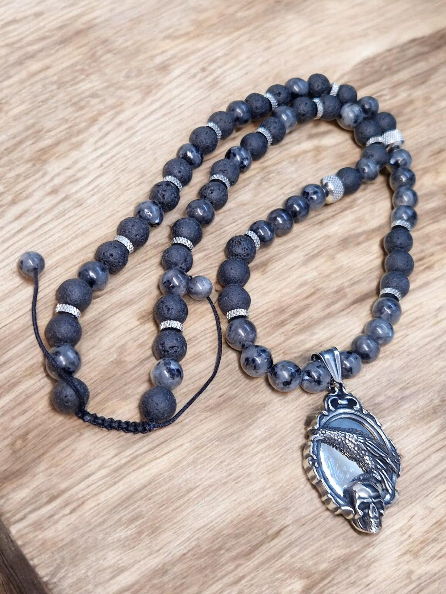 Collier Larvikite pierre de lave 8mm