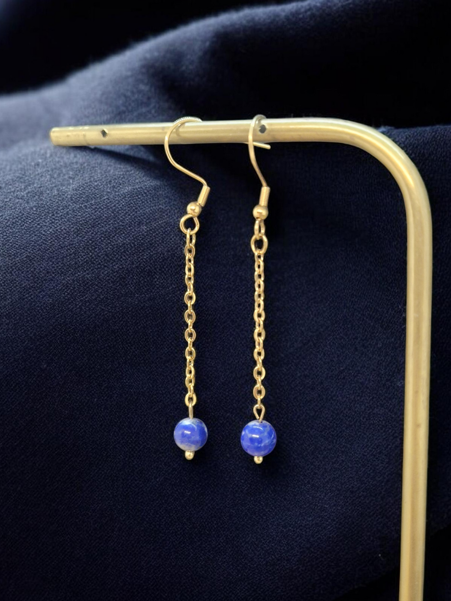 Boucles d'oreilles Lapis lazuli acier doré