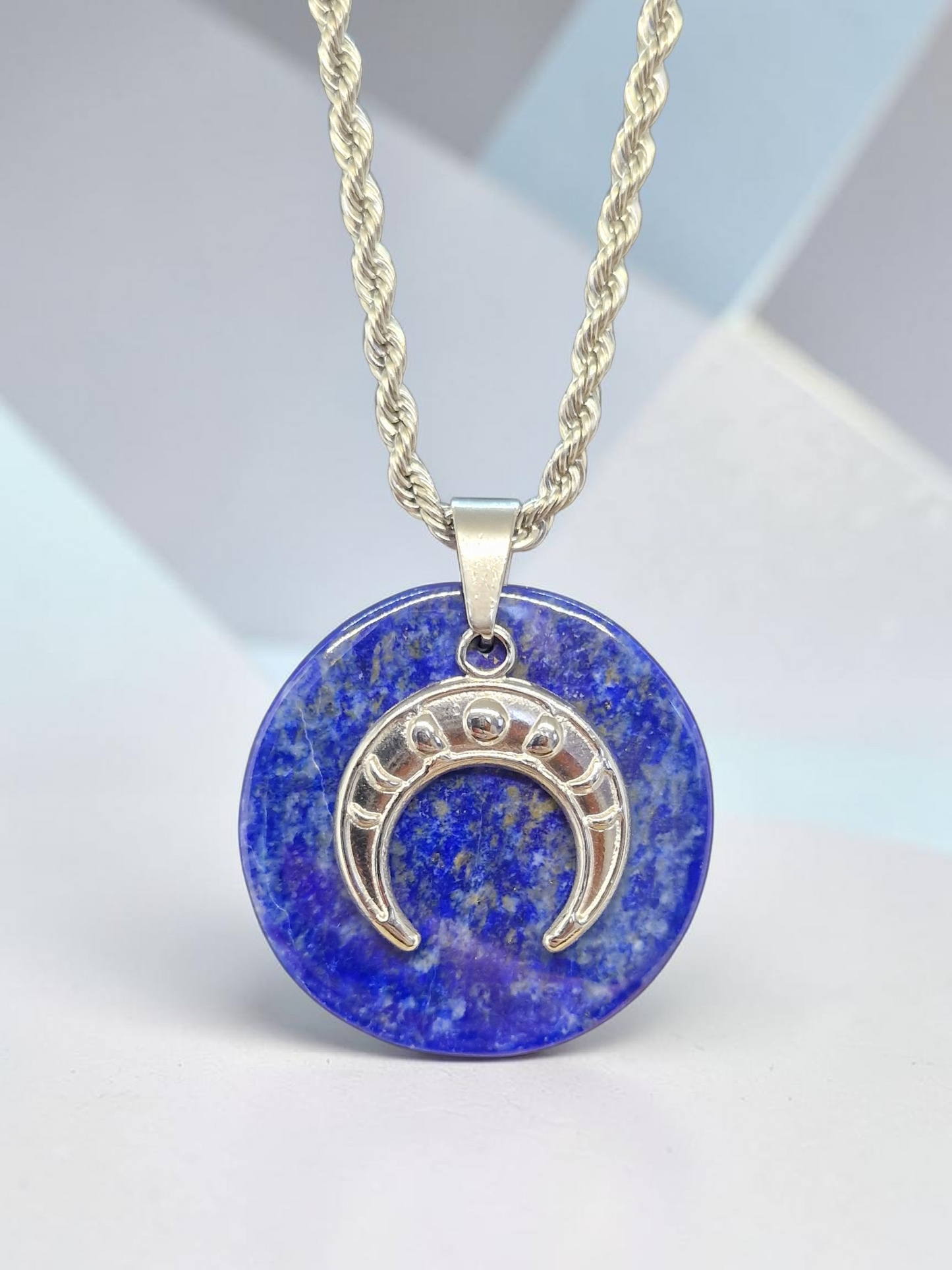 Pendentif Lapis lazuli & Lune acier