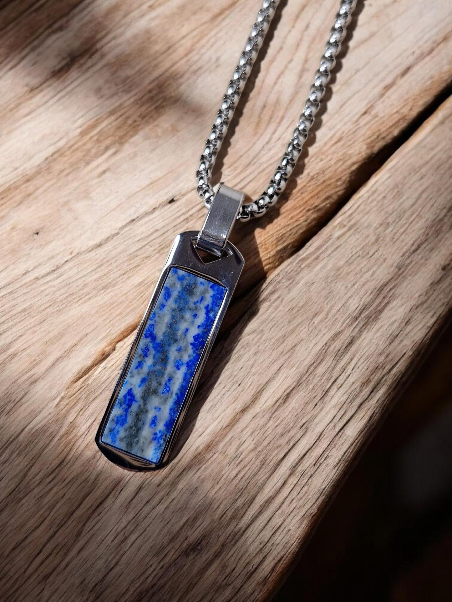 Pendentif Lapis lazuli & Acier inoxydable