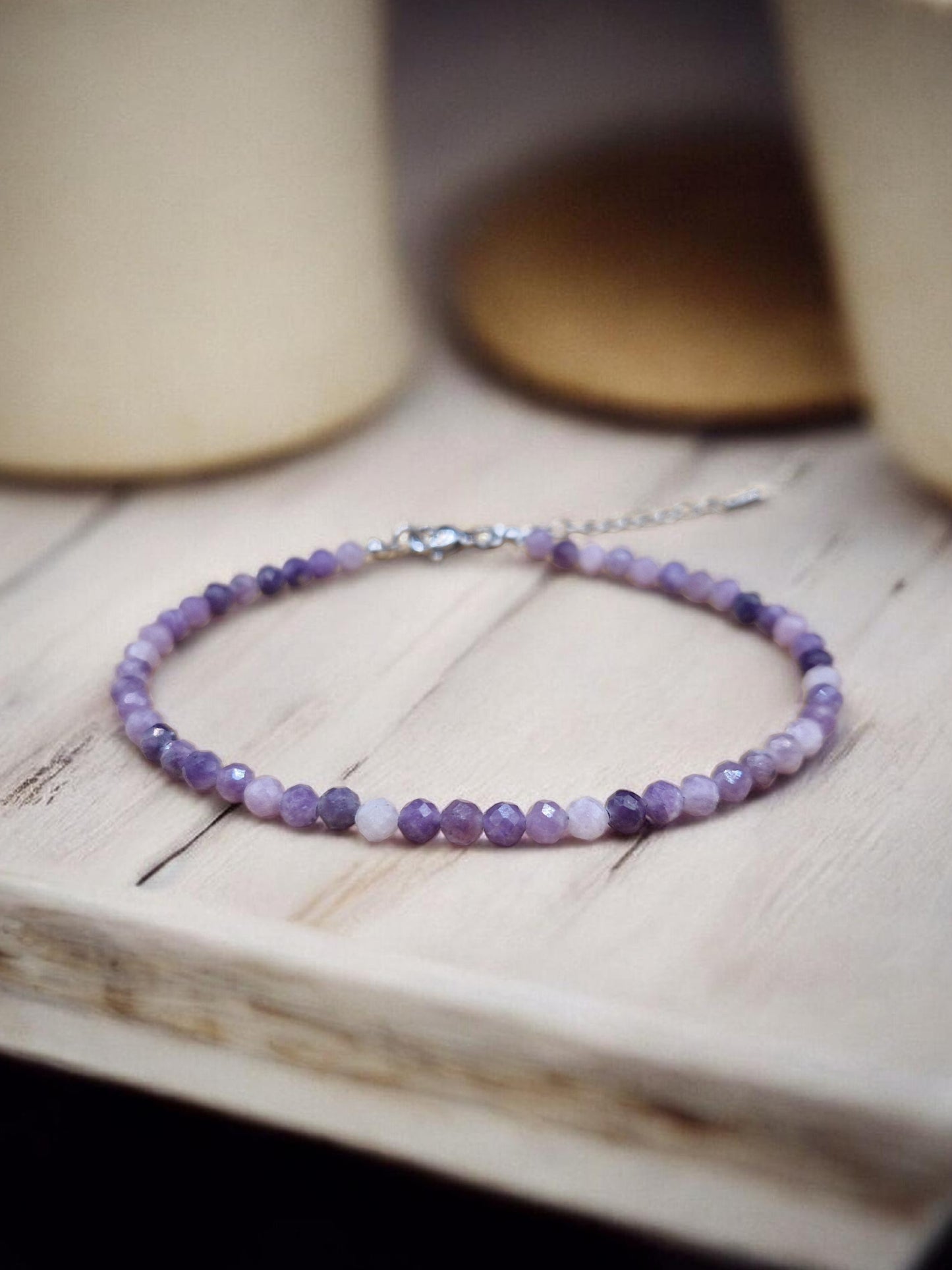 Bracelet de cheville Lépidolite facettée