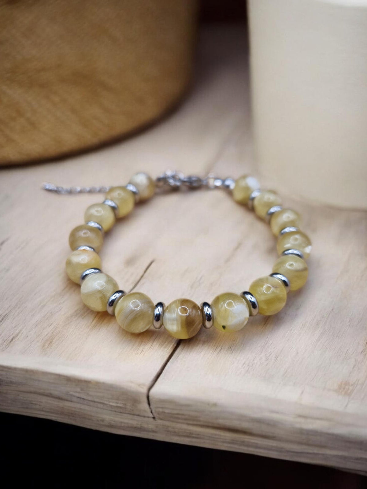 Bracelet Mica jaune 8mm réglable