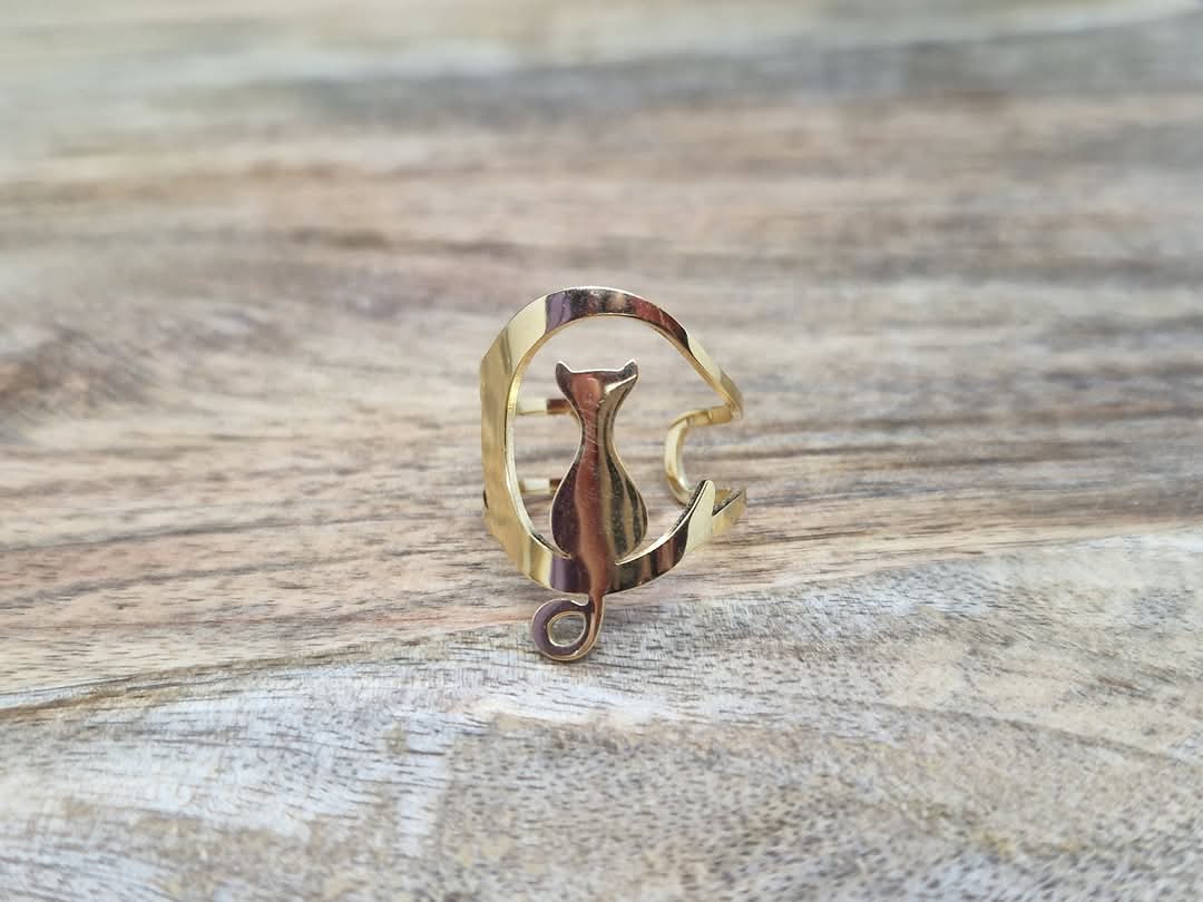 Bague dorée Chat