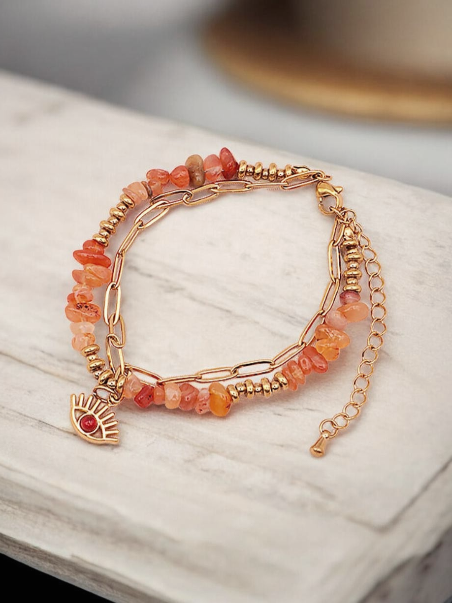 Bracelet Cornaline et acier doré