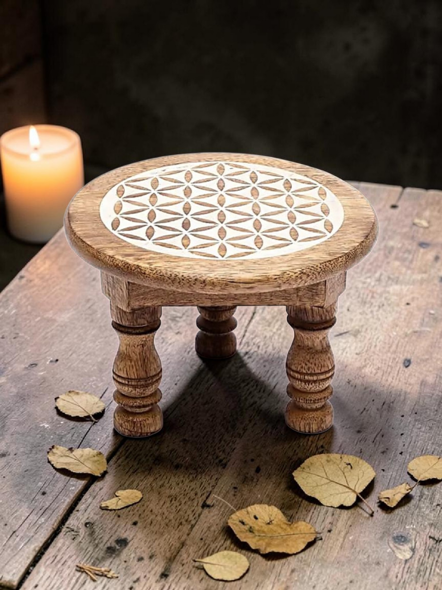 Table d'autel bois & Fleur de vie