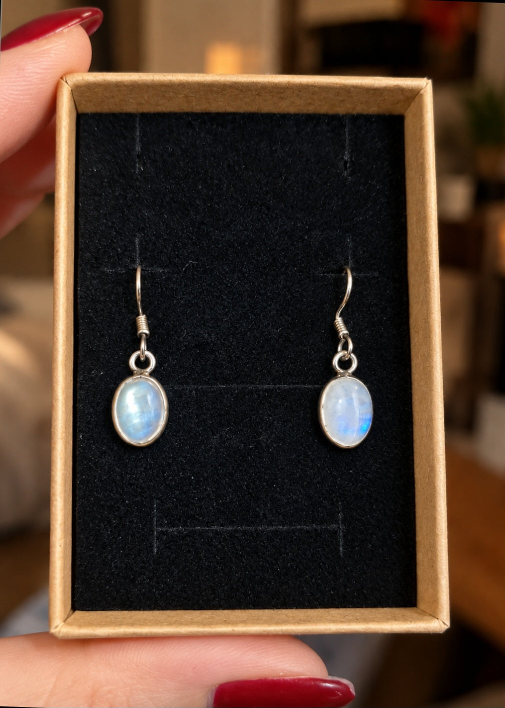 Boucles d'oreilles Peristerite sertie argent 925