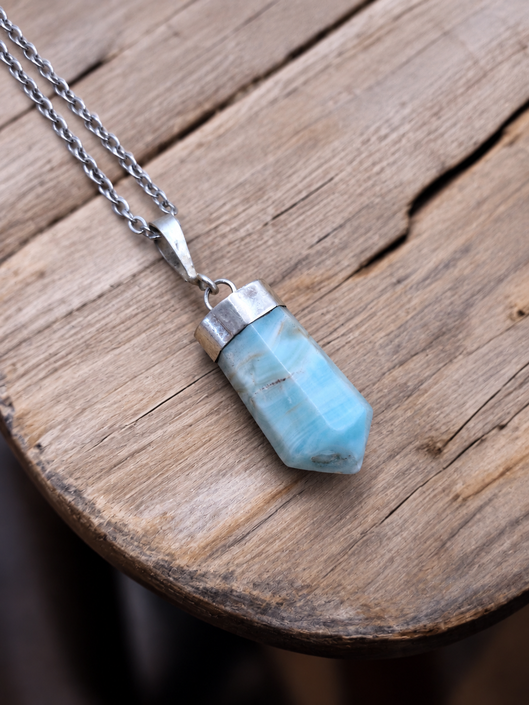 Pendentif pointe Aragonite bleue