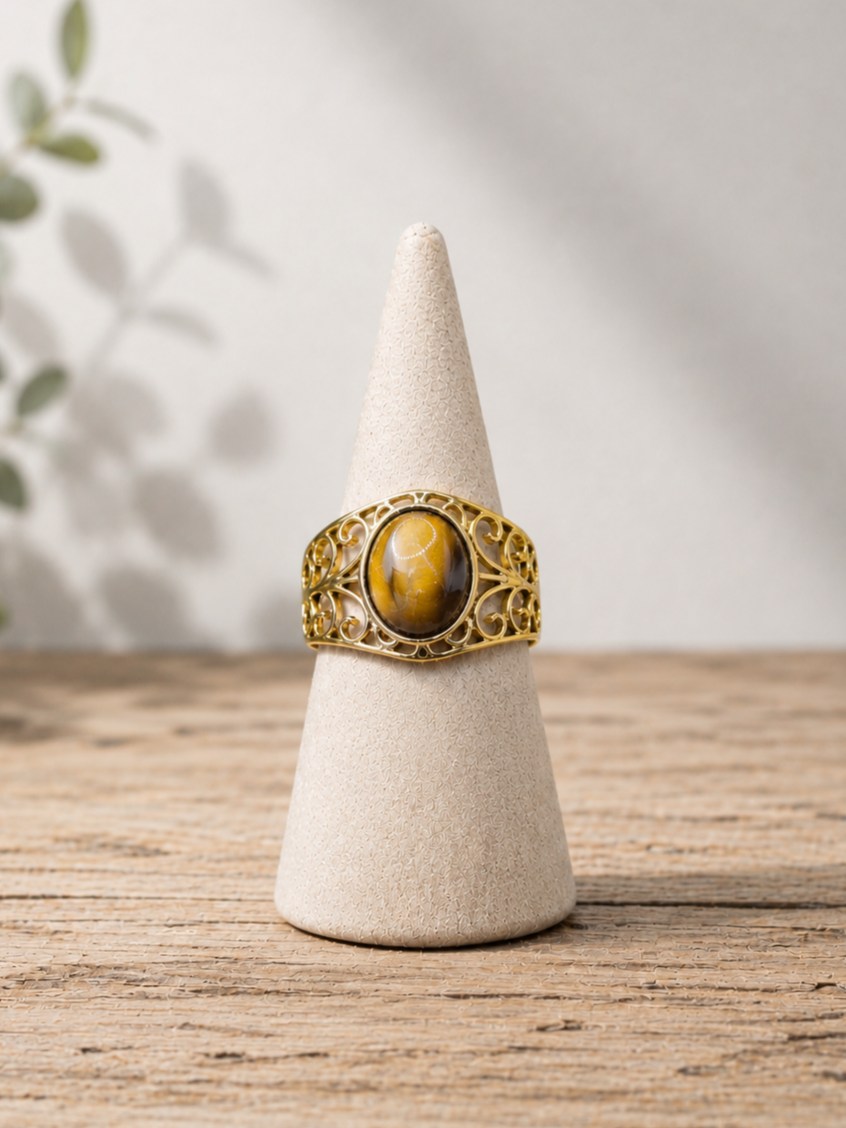 Bague Oeil de tigre réglable acier