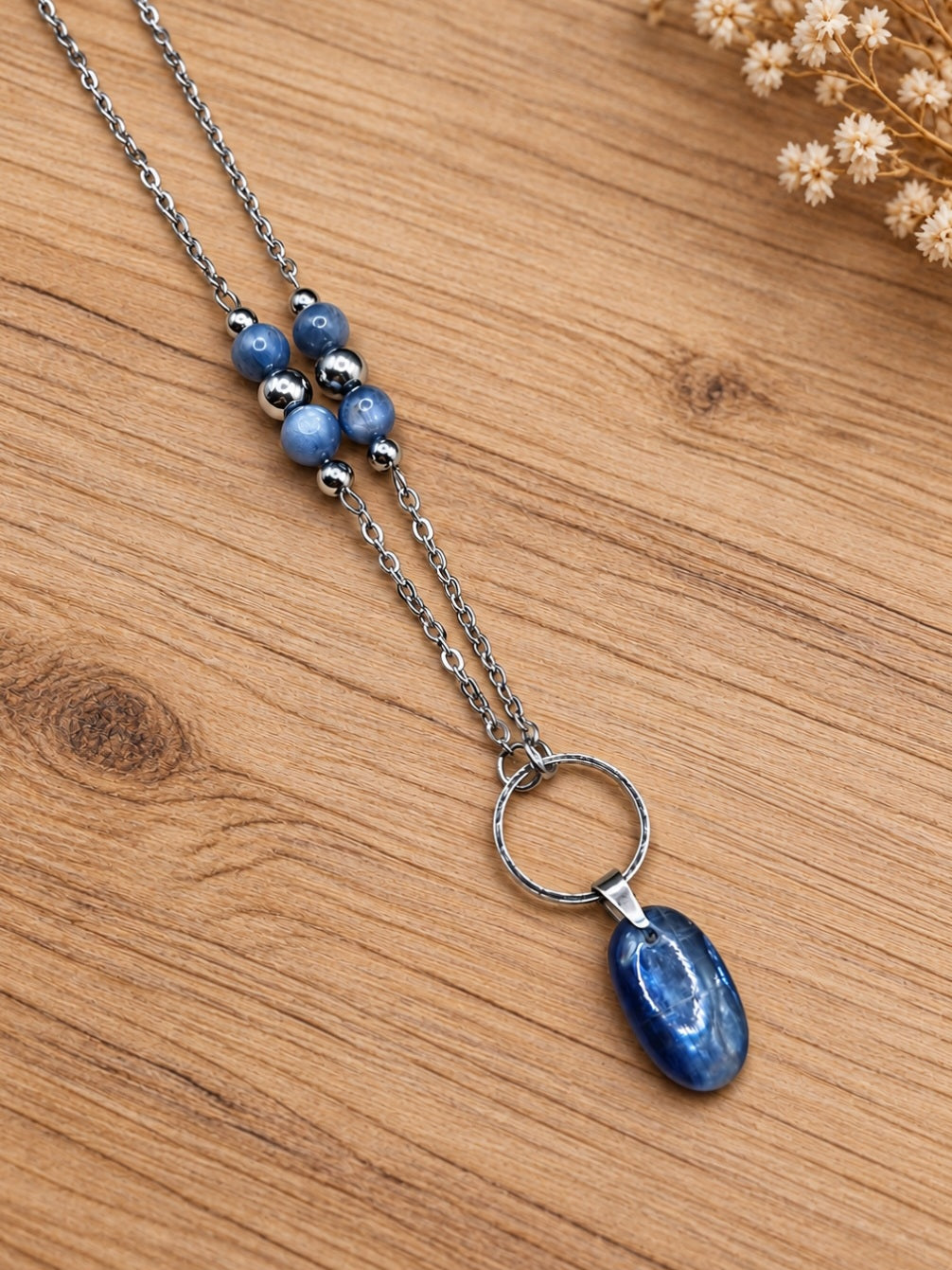 Collier en Cyanite bleue et acier inoxydable