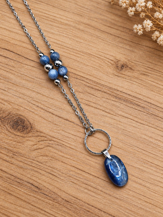 Collier en Cyanite bleue et acier inoxydable