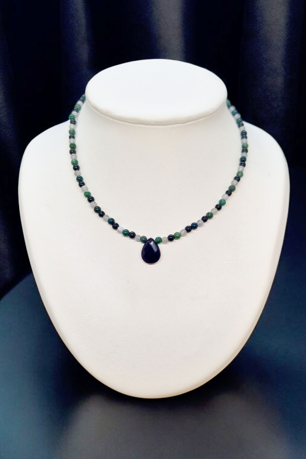 Collier Obsidienne noire, Agate mousse et Labradorite