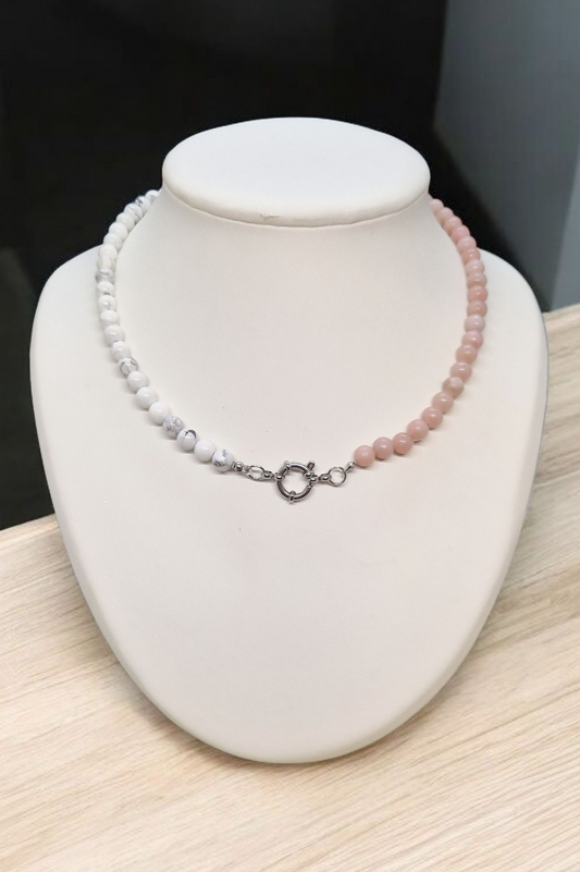 Collier Howlite & Opale rose