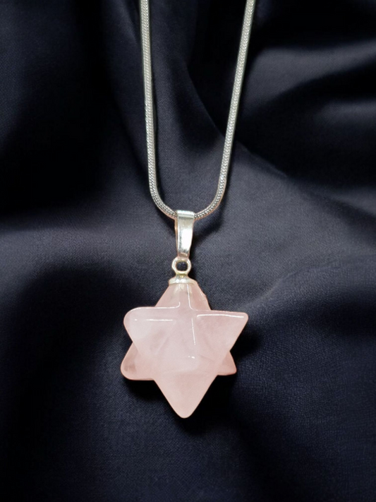 Pendentif Quartz rose Merkaba