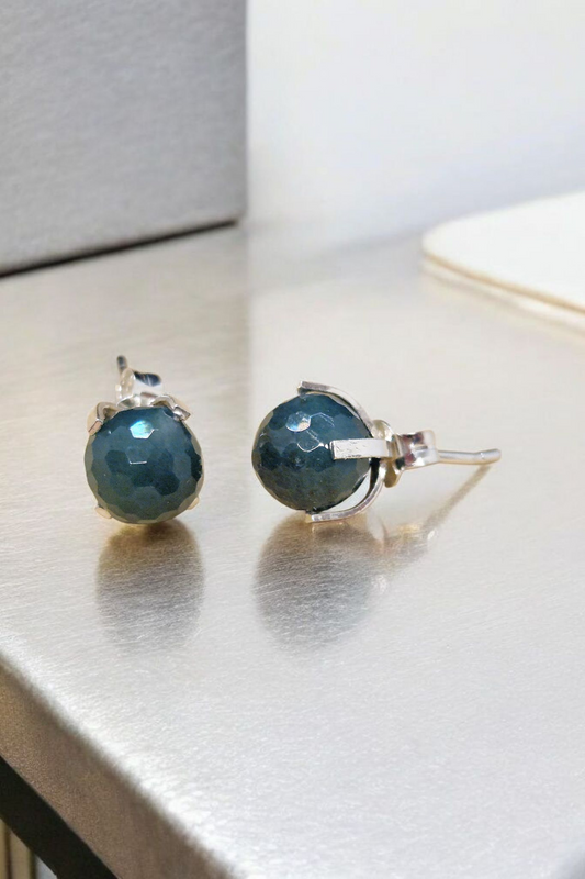 Clous en Argent & Agate mousse facettée
