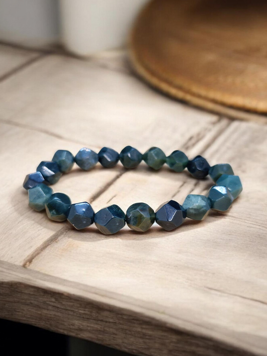 Bracelet Agate mousse facettée 10mm