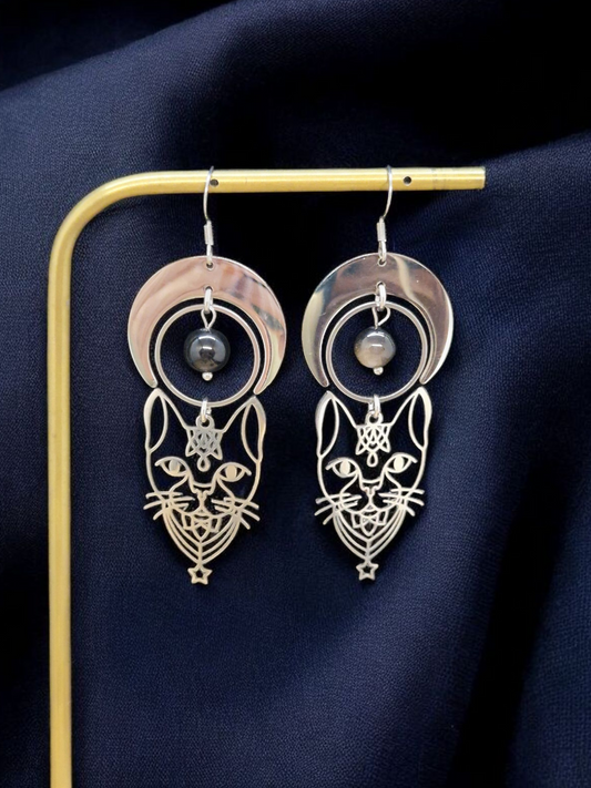 Boucles d'oreilles Chat de lune