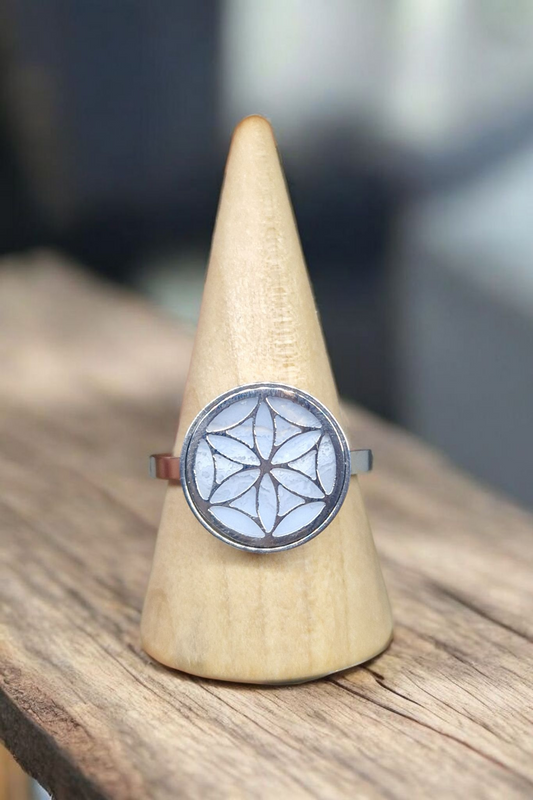 Bague acier Calcédoine bleue