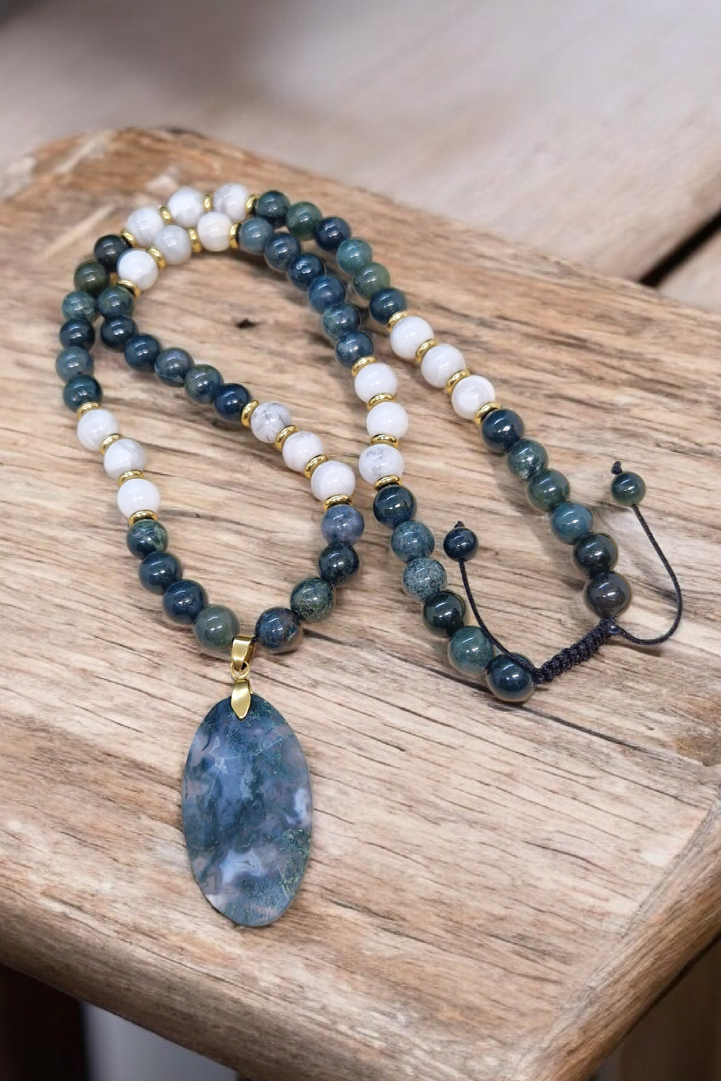 Collier agate mousse & agate Blanche