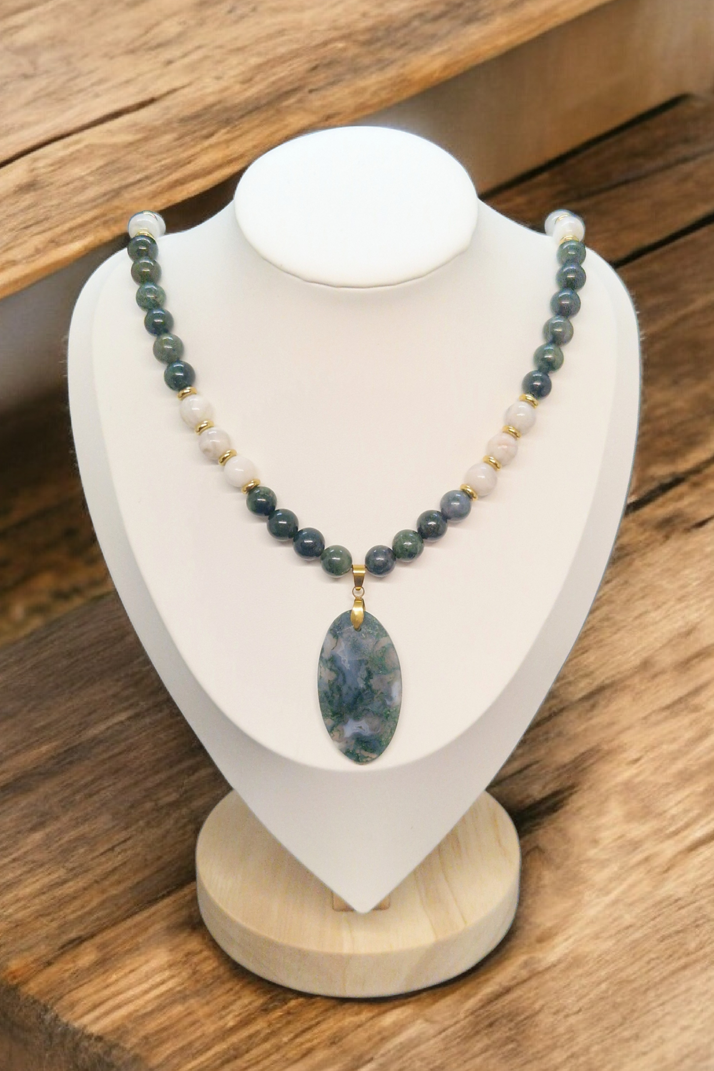 Collier agate mousse & agate Blanche