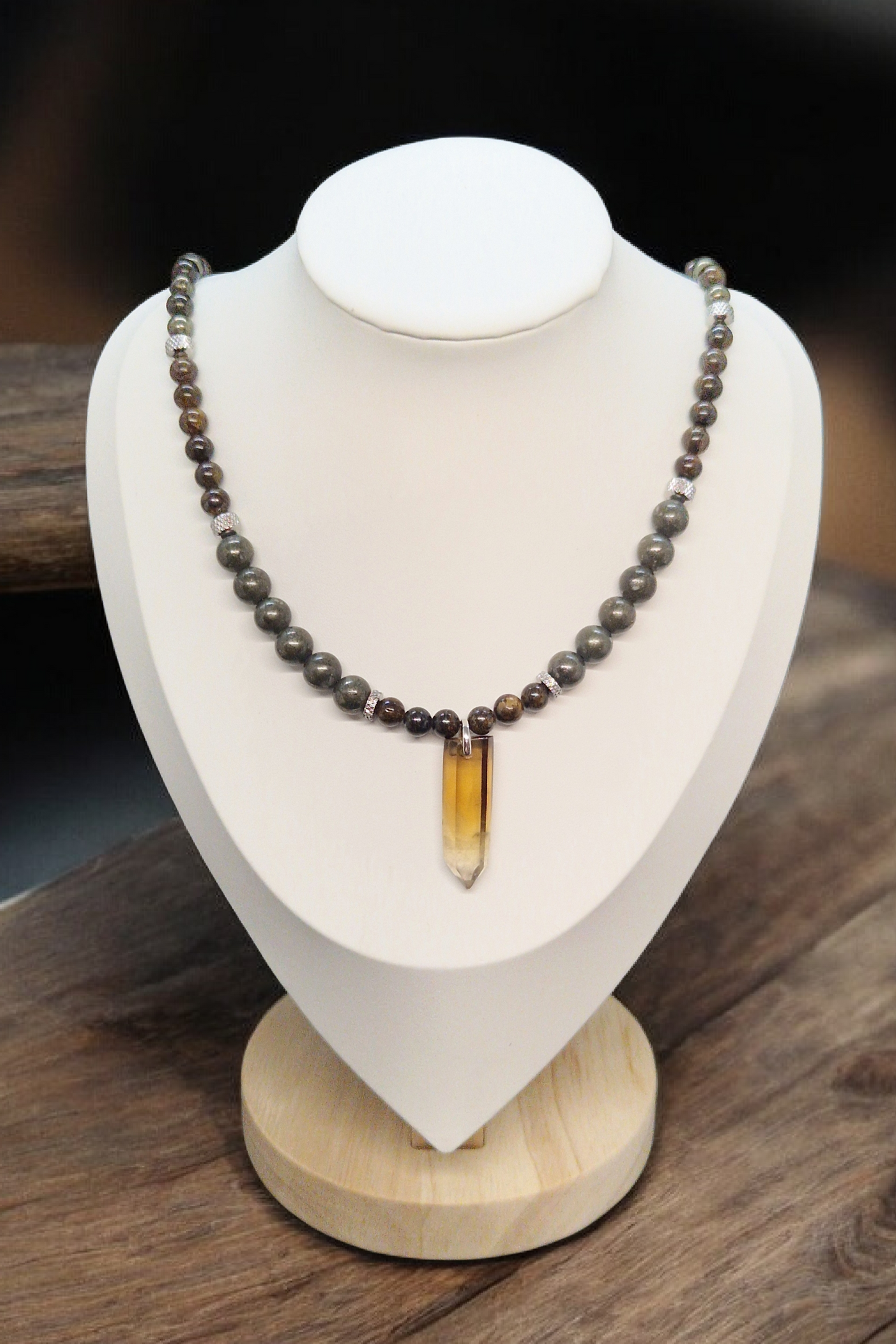 Collier Citrine, Bronzite et Pyrite