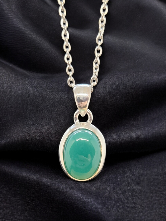 Pendentif Chrysoprase serti Argent