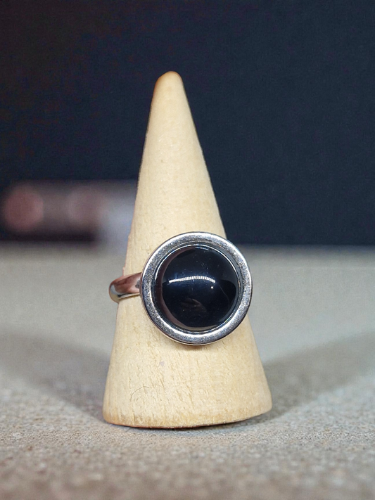 Bague Agate noire Acier inoxydable
