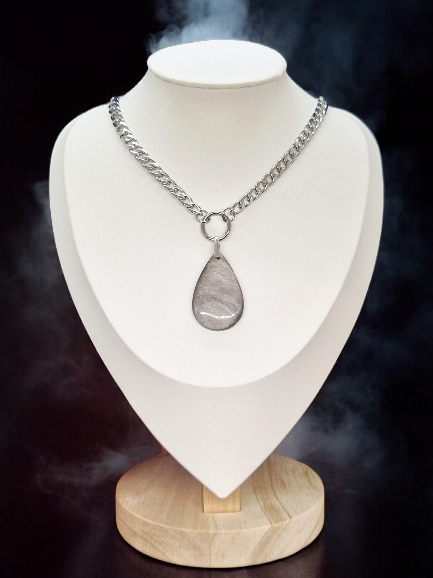 Collier Obsidienne argentée & Acier