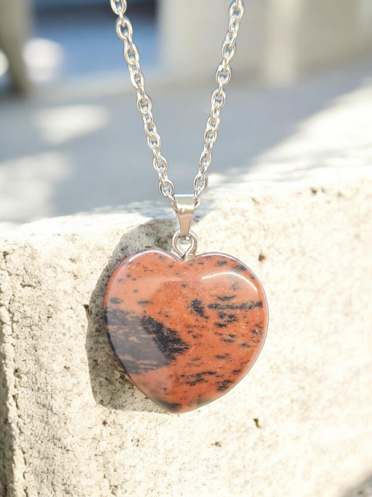 Pendentif coeur Obsidienne Acajou
