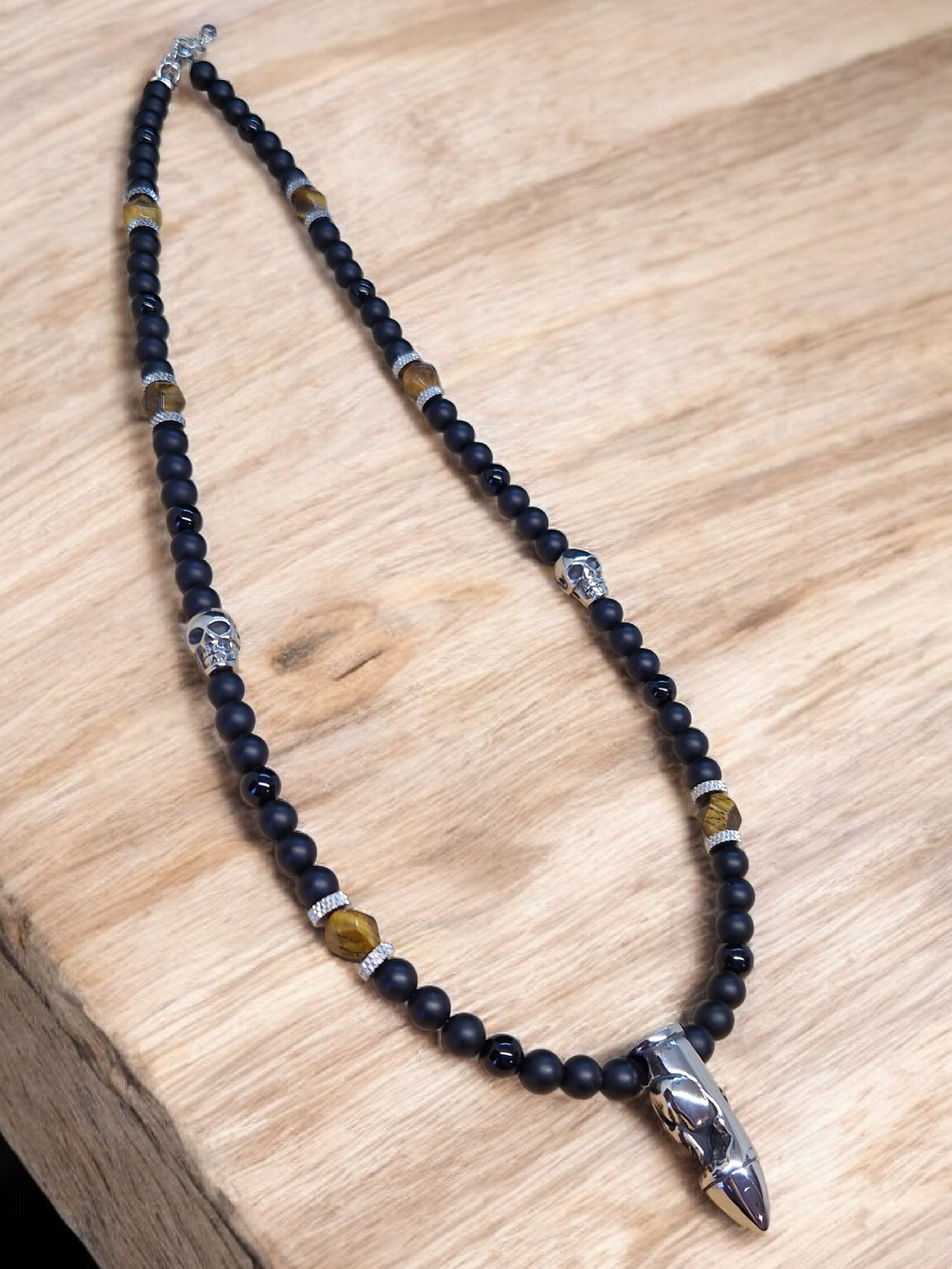 Collier Oeil de tigre, Onyx et Obsidienne noire