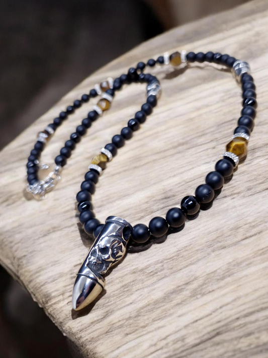 Collier Oeil de tigre, Onyx et Obsidienne noire