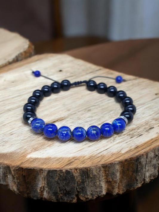 Bracelet Obsidienne noire & Lapis lazuli 8mm