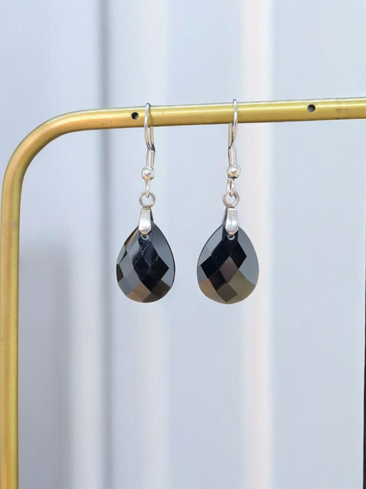 Boucles d'oreilles Obsidienne noire facettée