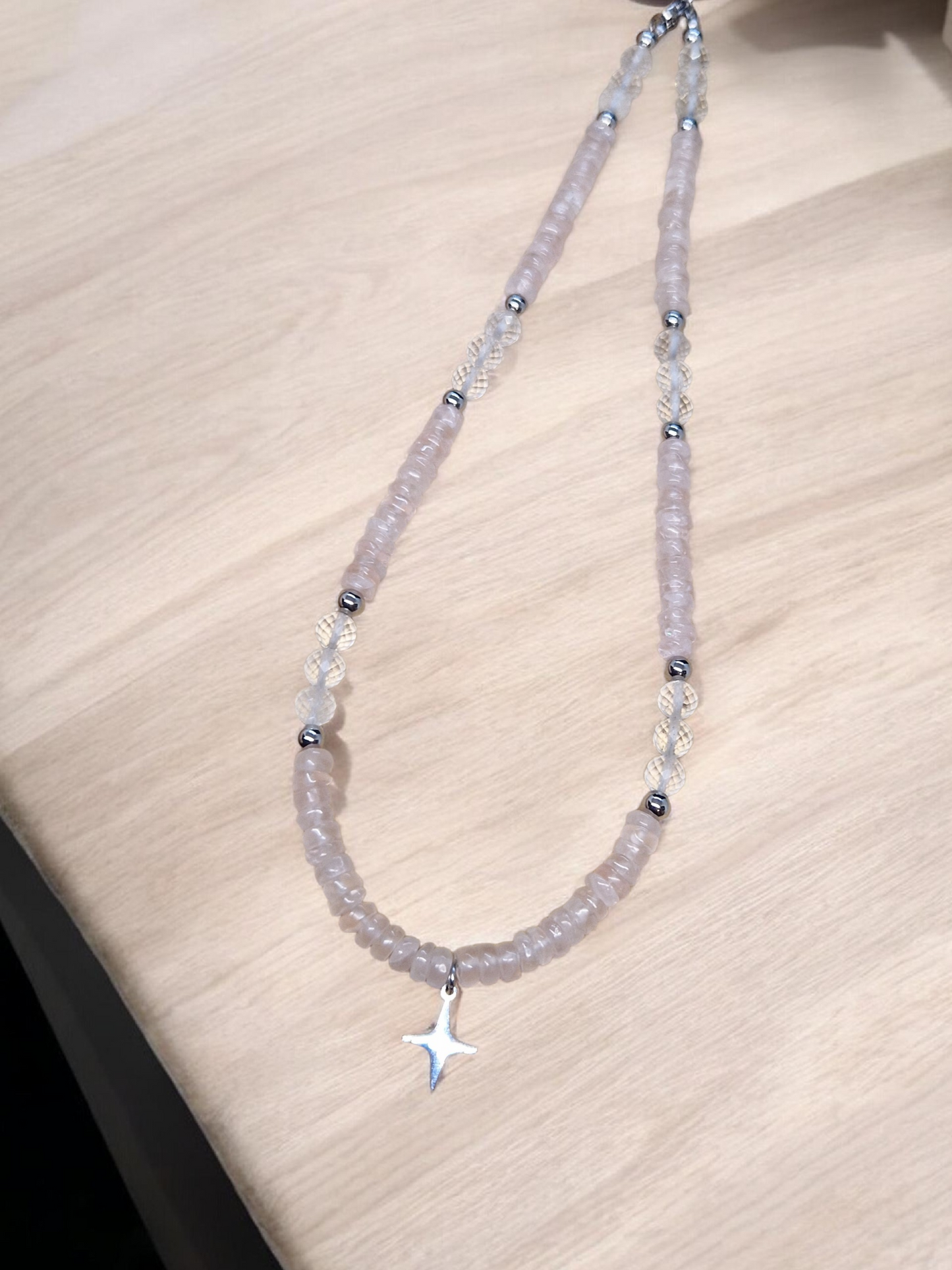 Collier Quartz Rose & Cristal de Roche