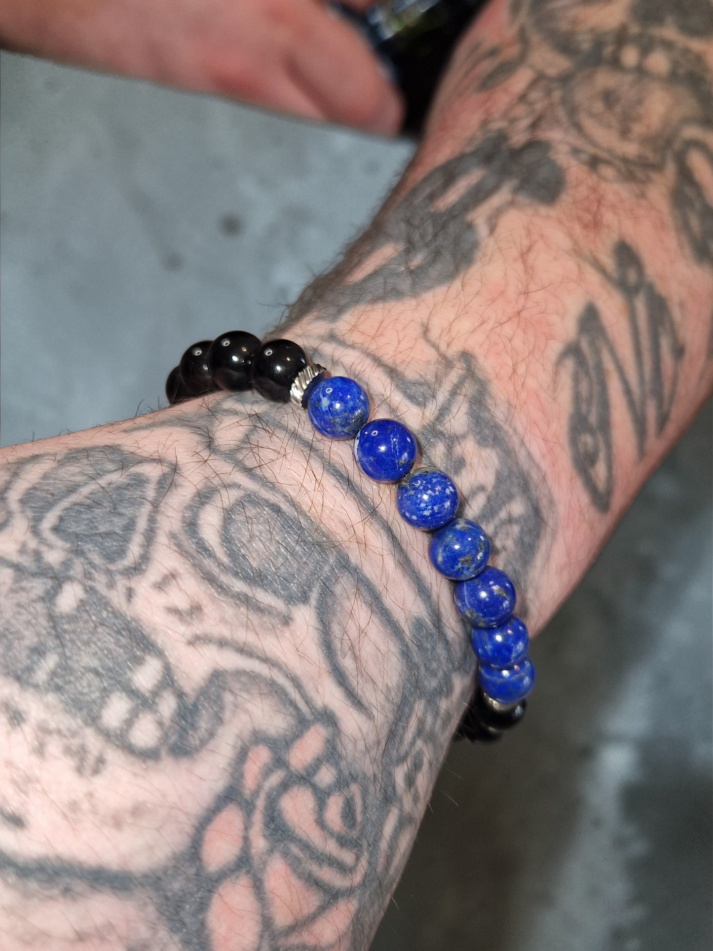 Bracelet Obsidienne noire & Lapis lazuli 8mm
