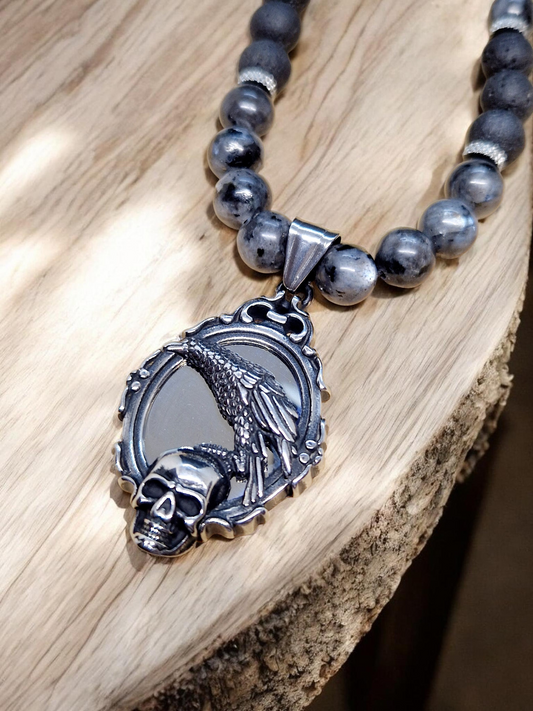 Collier Larvikite pierre de lave 8mm