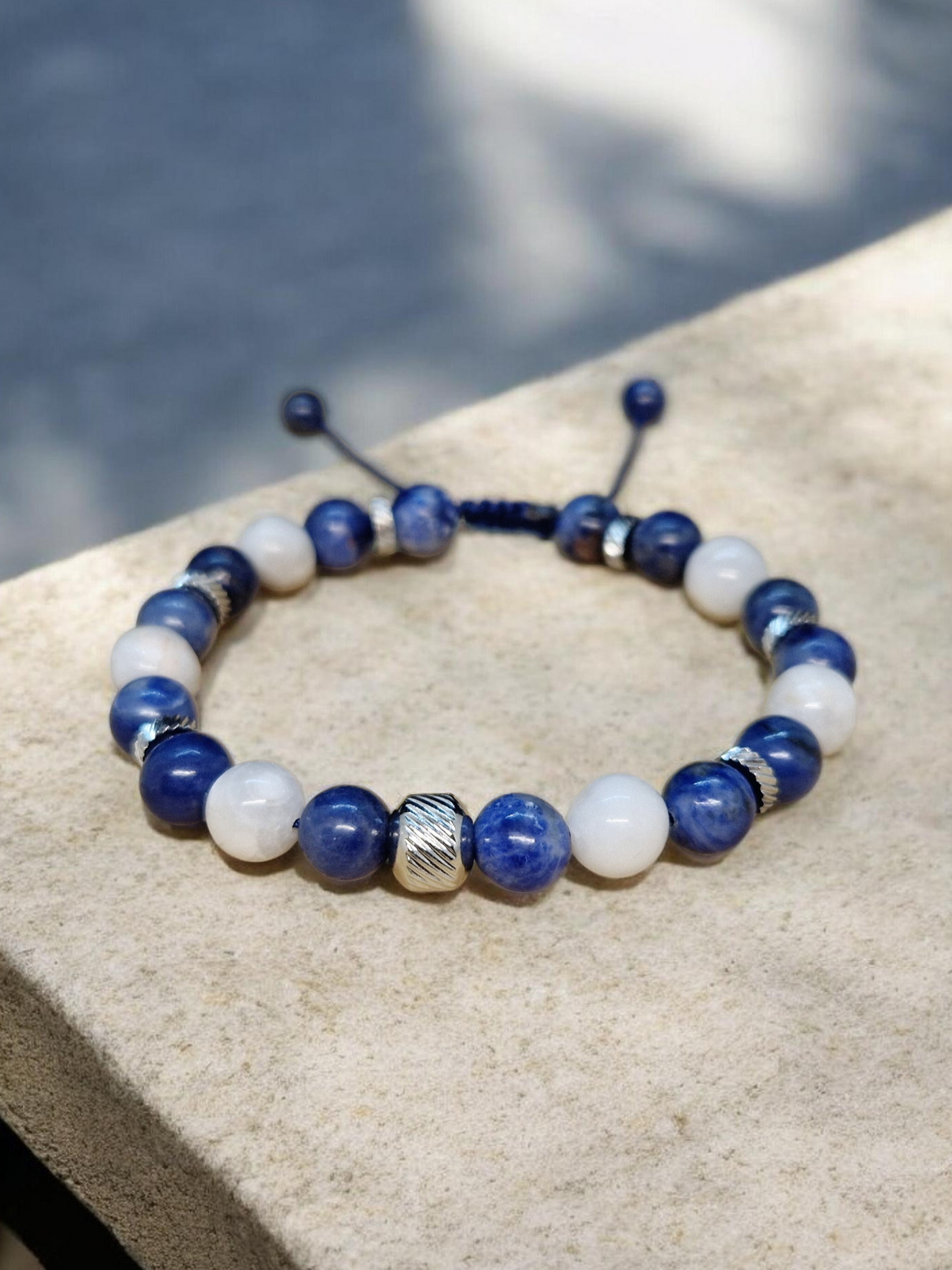 Bracelet réglable Sodalite & Agate Blanche (8mm)