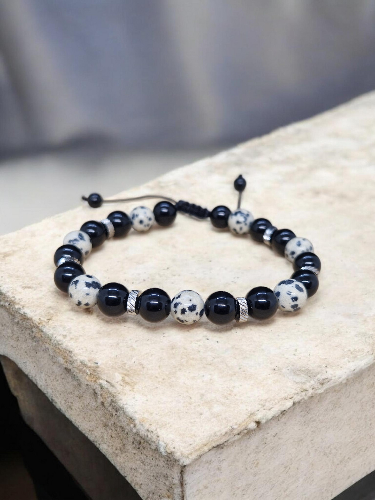 Bracelet Obsidienne noire Jaspe dalmatien 8mm