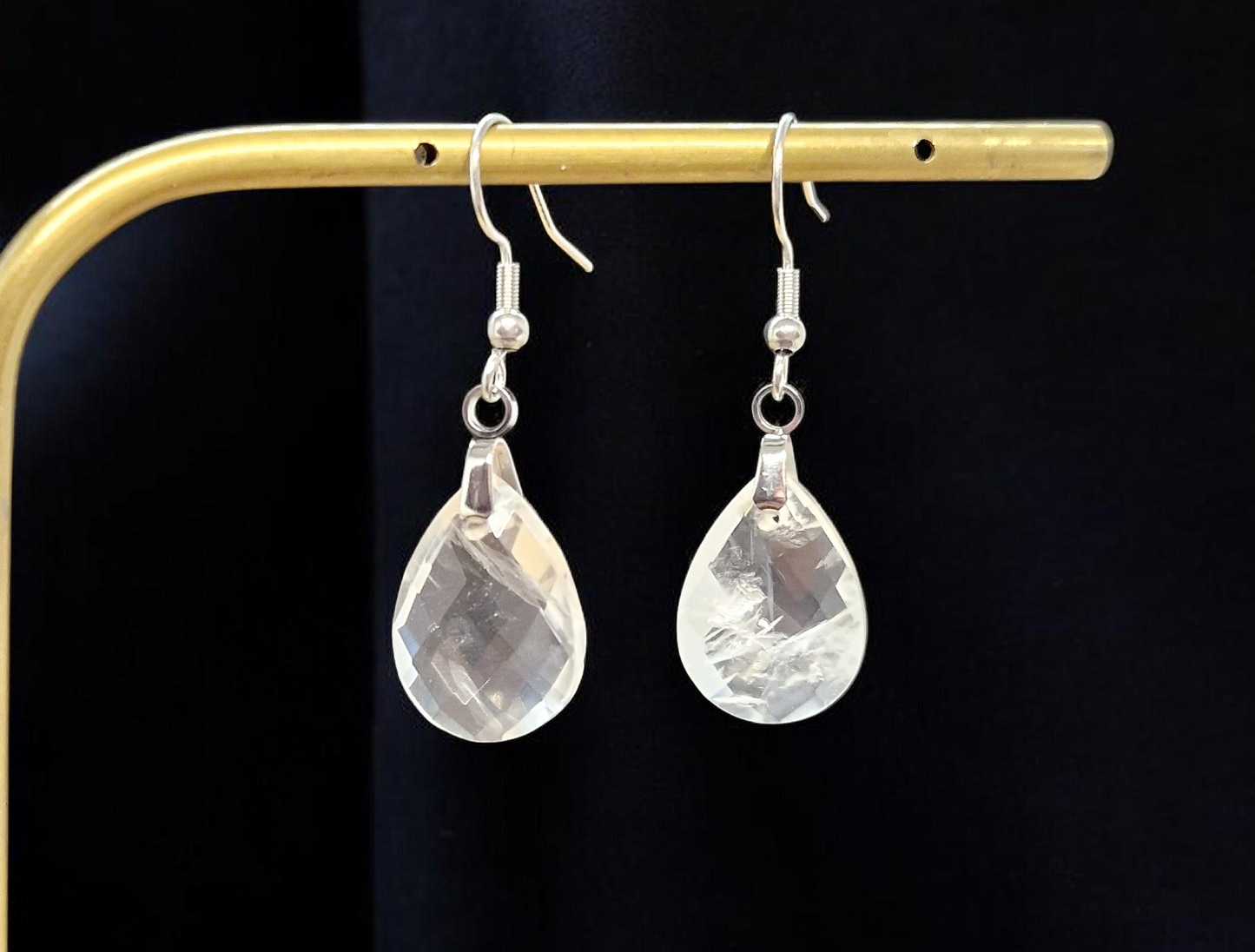 Boucles d'oreilles Cristal de roche facetté & Acier