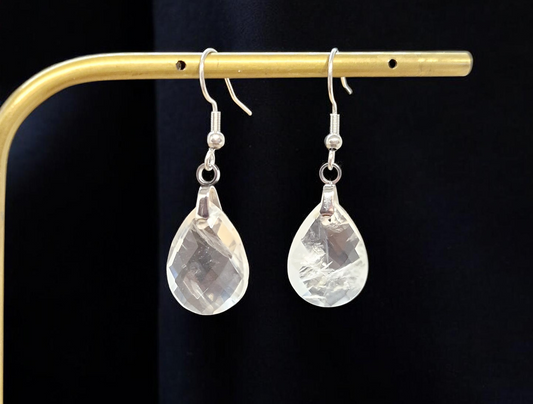Boucles d'oreilles Cristal de roche facetté & Acier