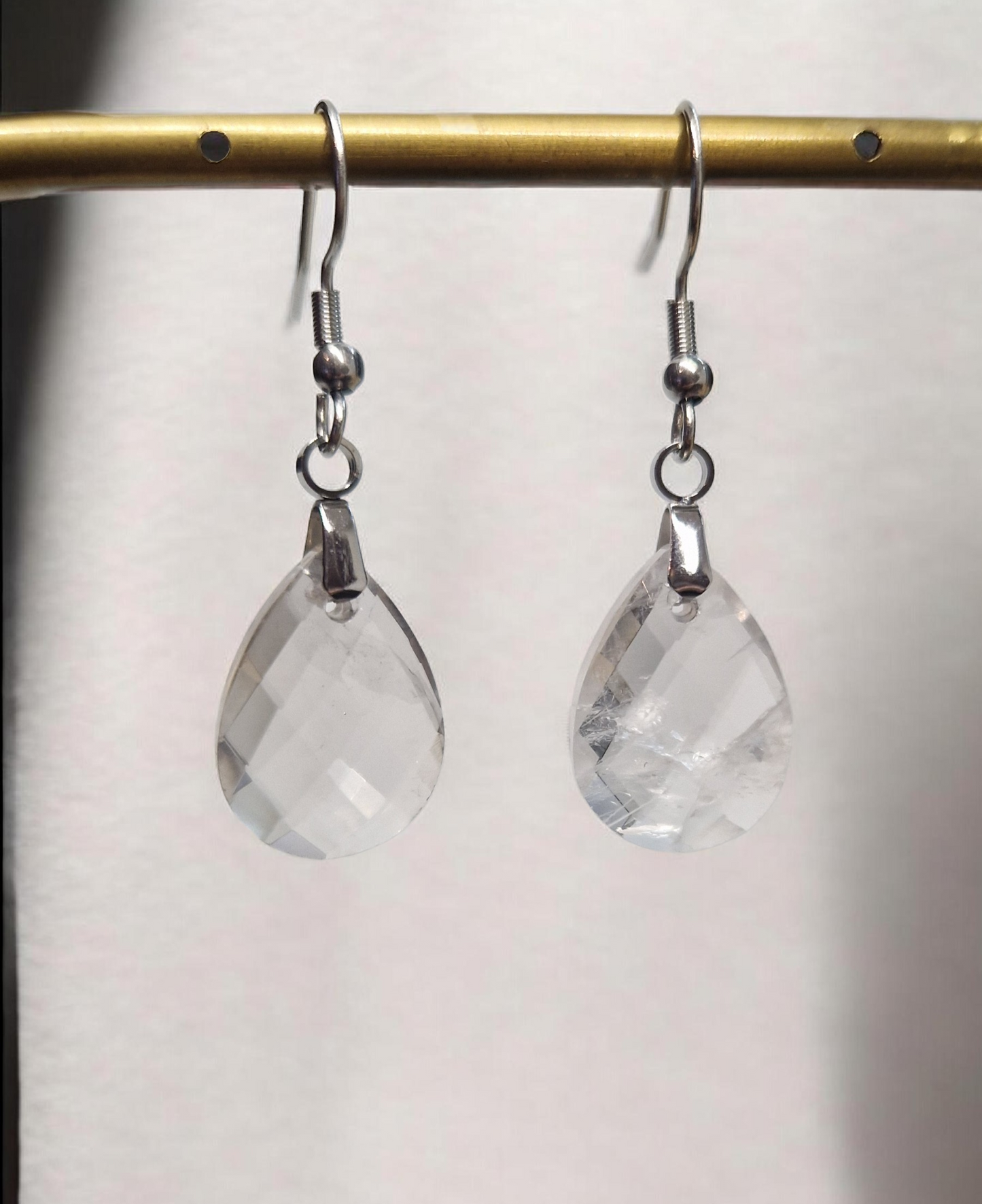 Boucles d'oreilles Cristal de roche facetté & Acier