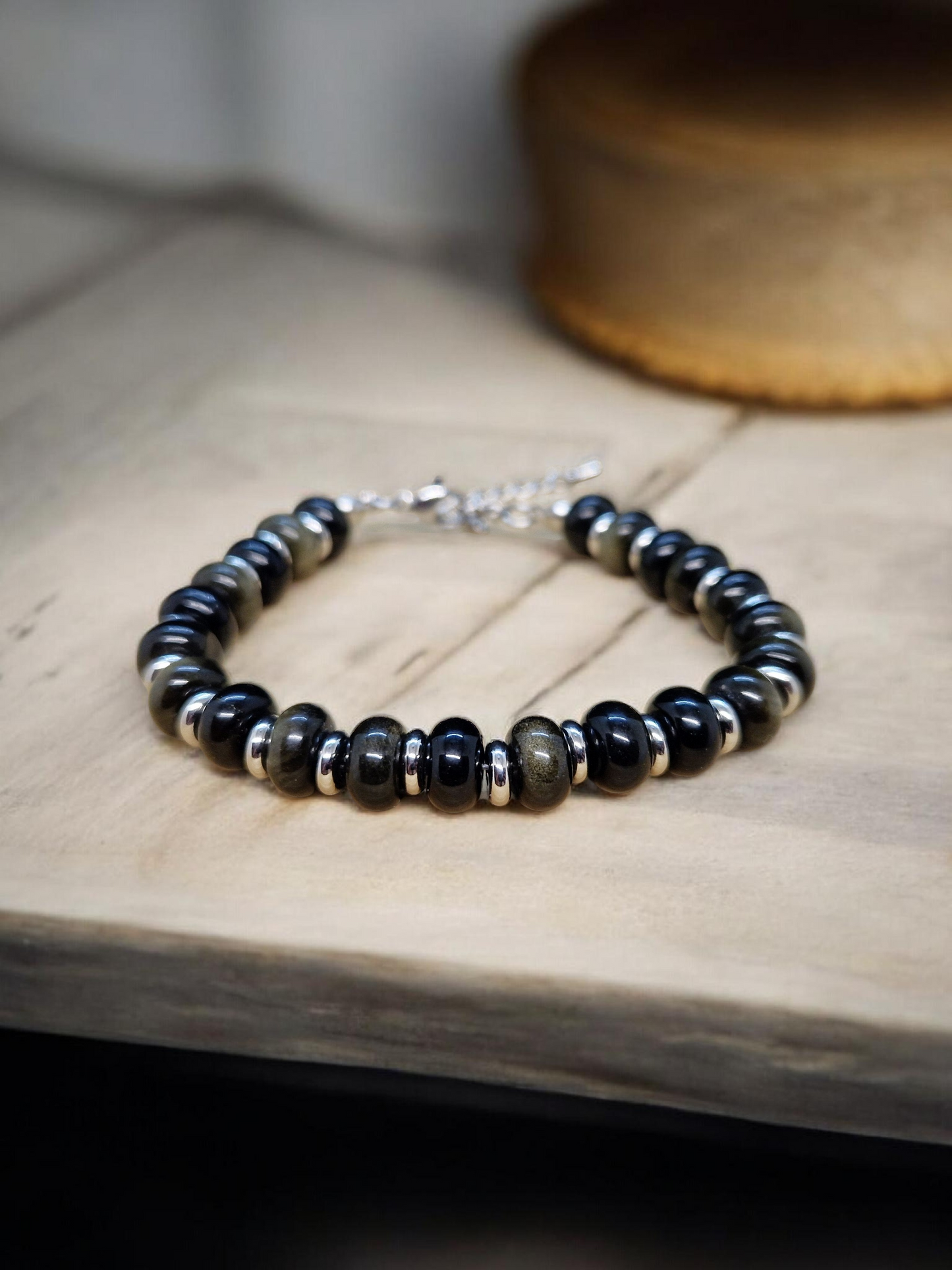 Bracelet Obsidienne dorée