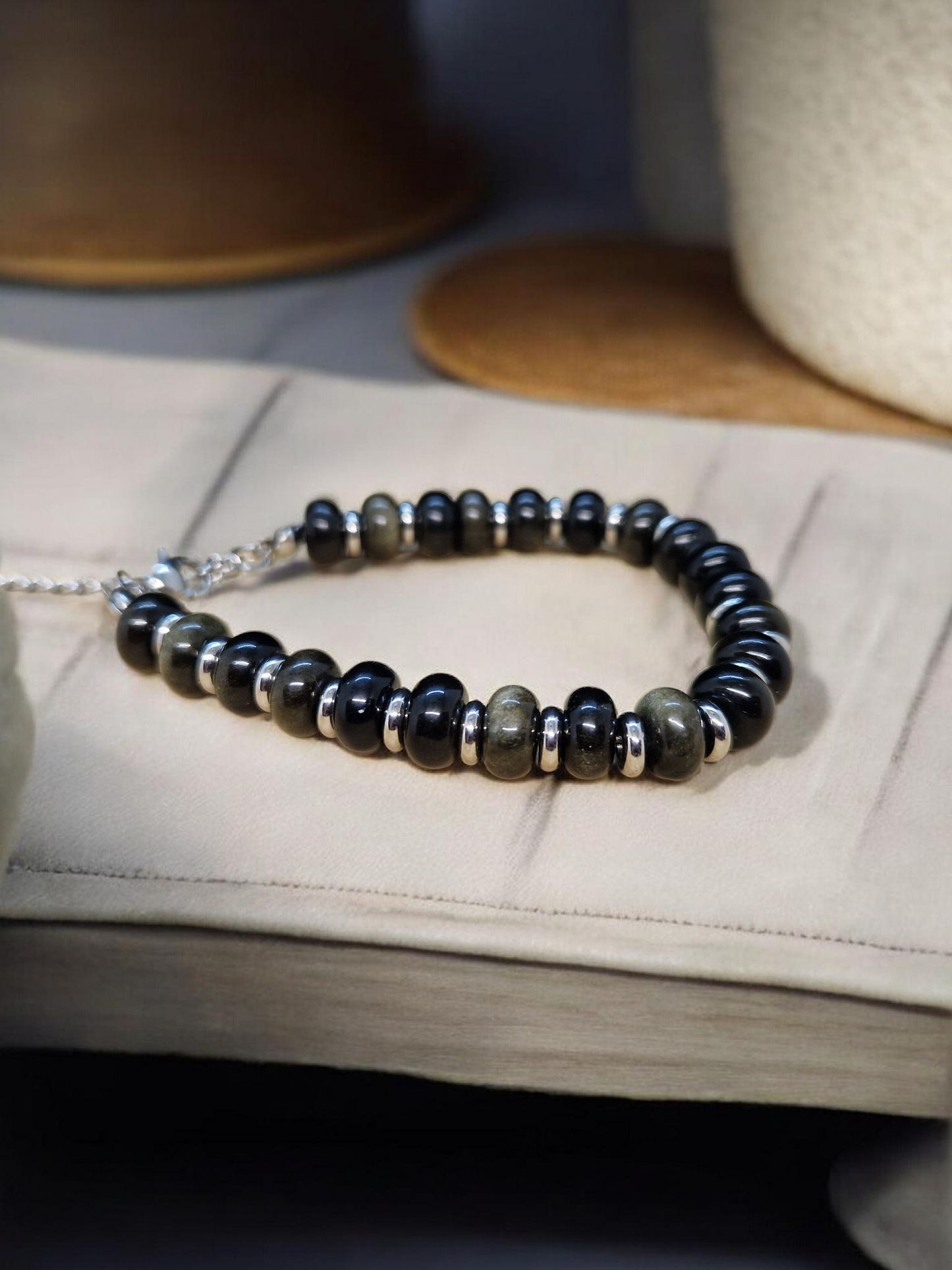 Bracelet Obsidienne dorée