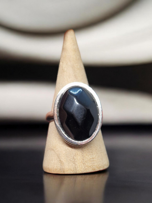 Bague Agate noire Acier inoxydable