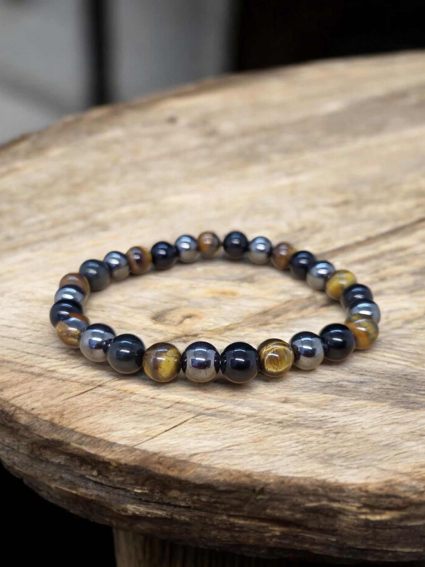 Bracelet Obsidienne, Hématite et Œil de tigre 8mm