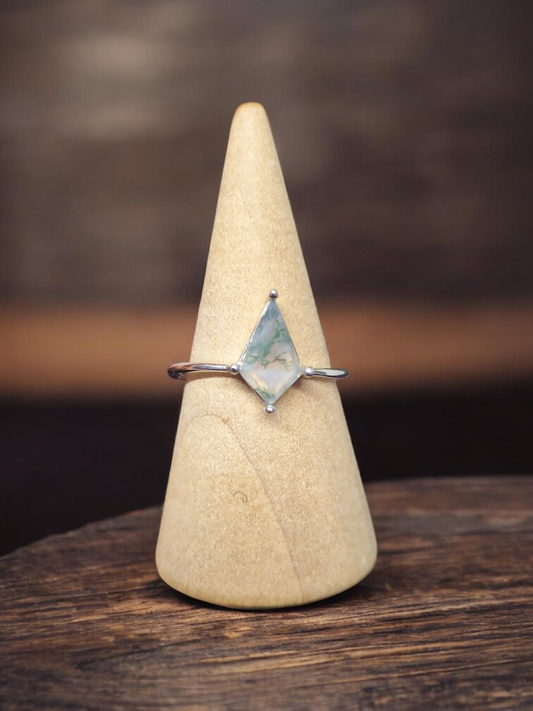 Bague Agate Mousse argent 925 réglable