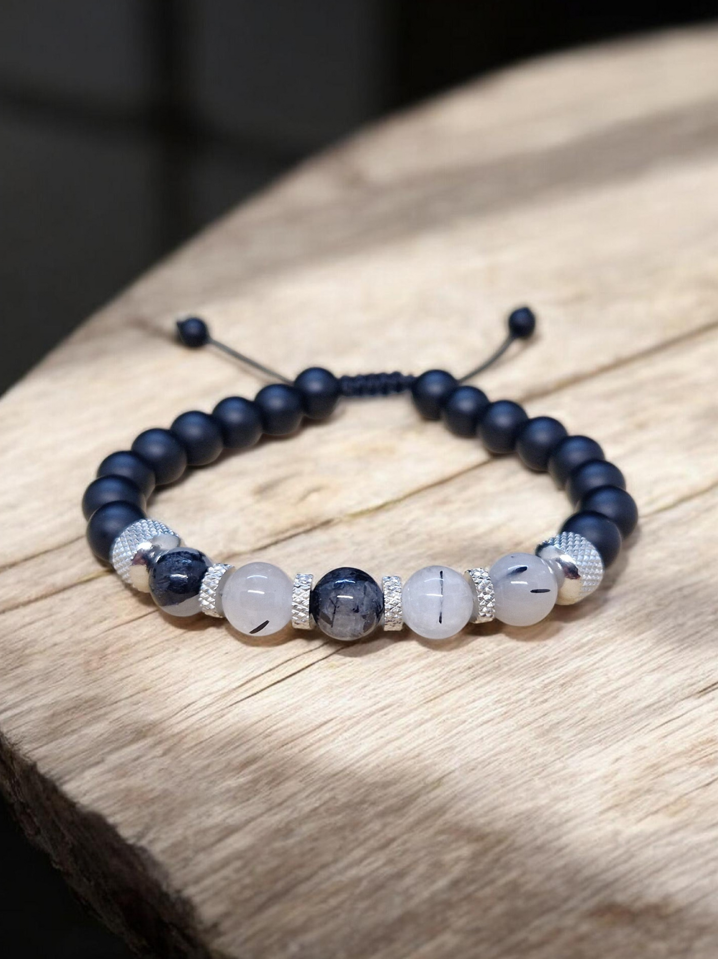 Bracelet Quartz Tourmaline & Onyx mat 8mm
